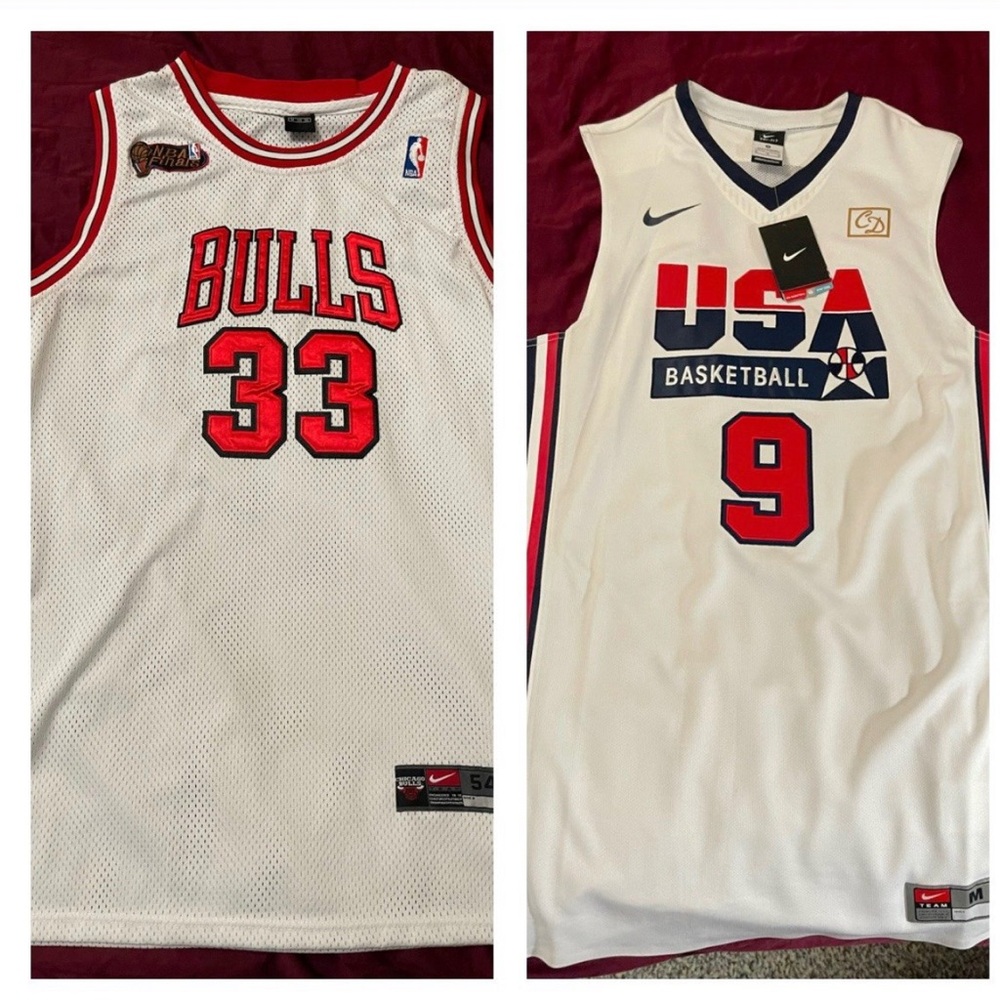 Both Jerseys Michael Jordan team usa olympics and Scottie Pippen Chicago bulls